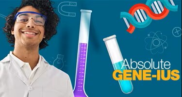 Male scientist in front of graphic background Male scientist in front of graphic background