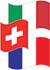 Switzerland, Italy, and France's flags Switzerland, Italy, and France's flags
