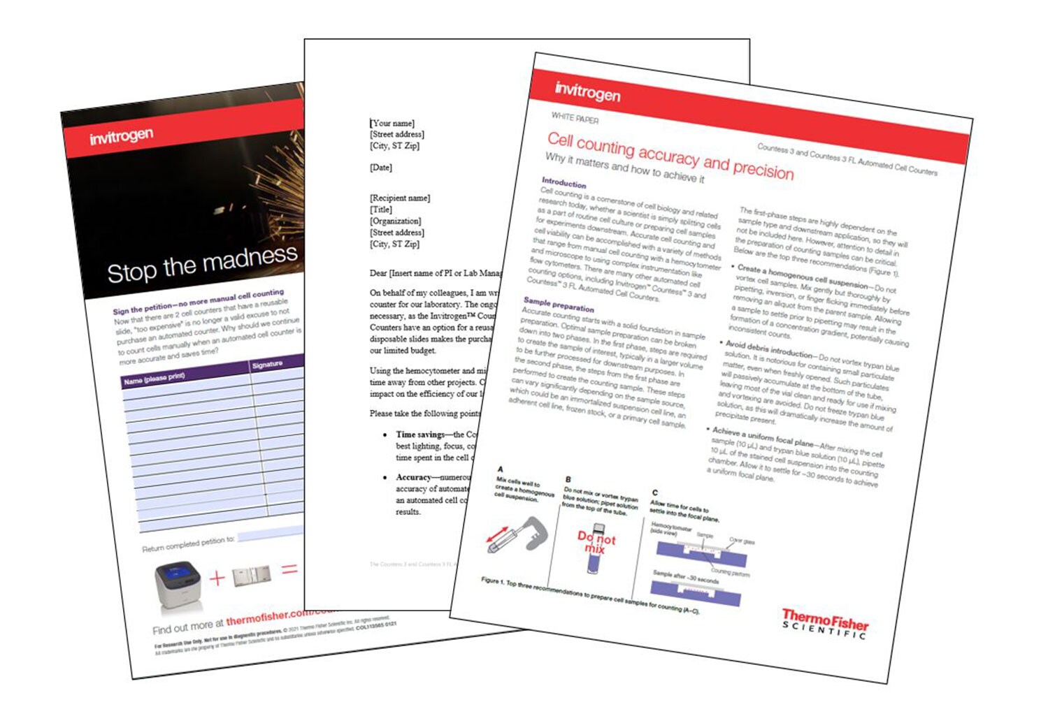 Tools to convince your lab Three documents fanned out to display.