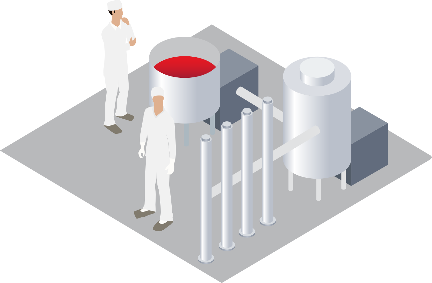 FBS sterile filtration Illustration showing two individuals working in a clean room where FBS sterile filtration is taking place