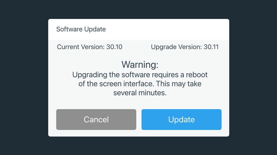Warning message with Update button Warning message with Update button