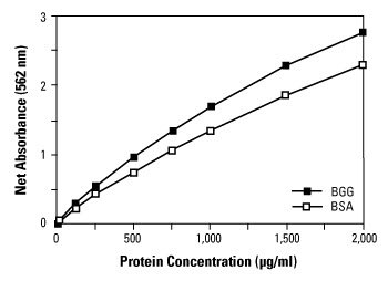 Standard curves Pierce BCA Protein Assay Kit standard curve example using BSA and BGG.